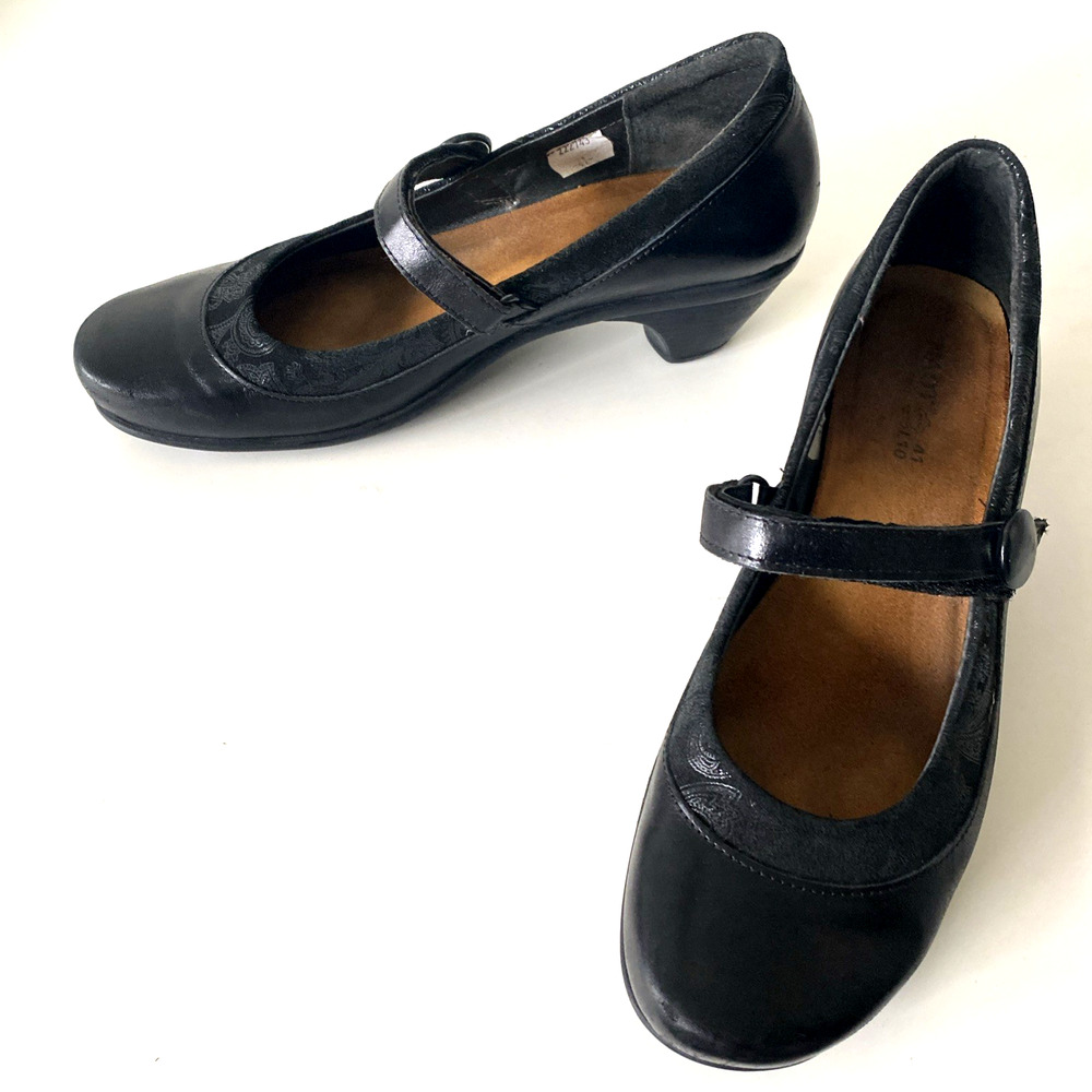 Naot Trendy Mary Jane Pump Black Leather Round Toe Suede trim Block Heel 41 10 - Picture 7 of 10